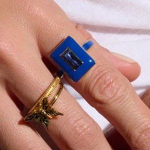 Awe Inspired 14k Yellow Gold Vermeil Indigo Sapphire Aura Ring 6